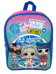 LOL Surprise 15" Backpack Jet Set Pink Kawaii w/ Elastic Hair Ponies 4-CT Set