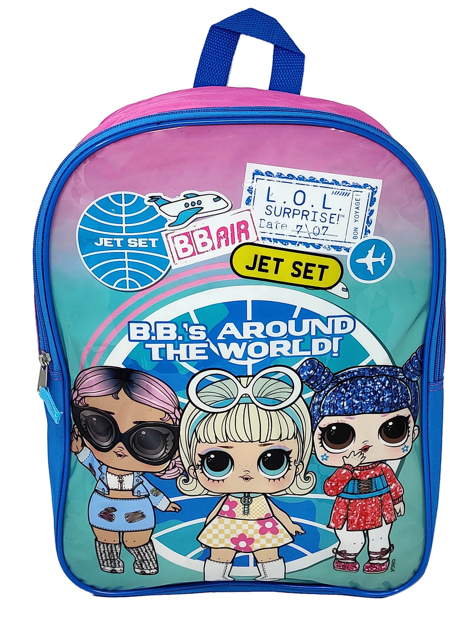 LOL Backpack 15" & Push Pop Keychain Clip Pink Set Girls School Bag Surprise