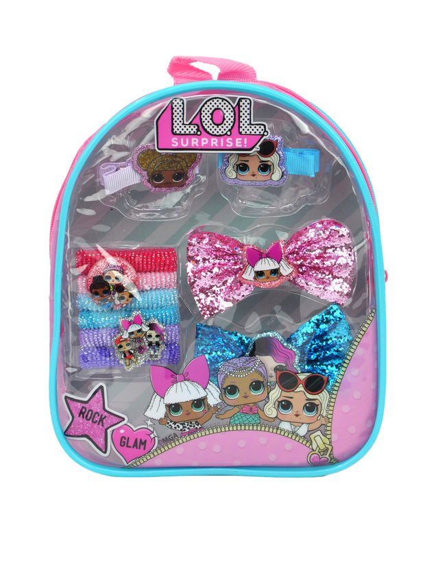 LOL Surprise! Girls Hair Accessory Set Backpack 10-Pieces Bow Hair Ponies Clips