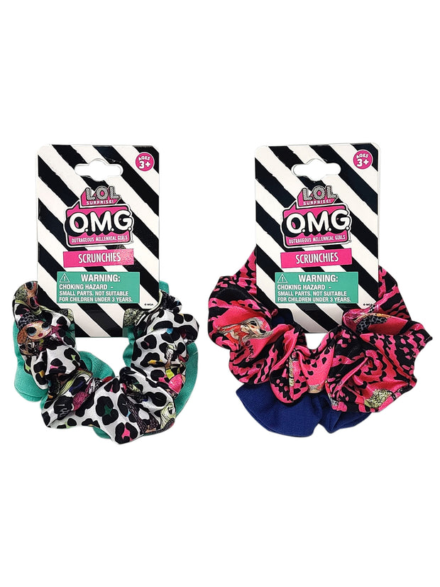 LOL Surprise Scrunchies Hair Elastic Ties 4 Piece Set Girls Pink Blue Black