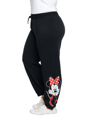 Minnie Mouse Fleece Jogger Pants Womens Plus Size Disney Elastic Cuff Black