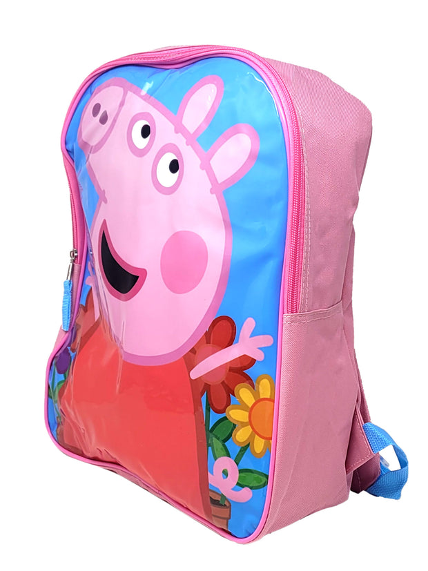 Girls Peppa Pig Backpack 15" School Bag Pink Flowers Camp Travel Kids