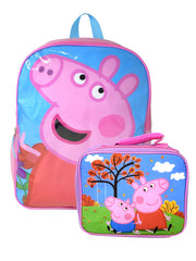 Girls Peppa Pig Backpack 15" Pink w/ Insulated Lunch Bag Purple School Set