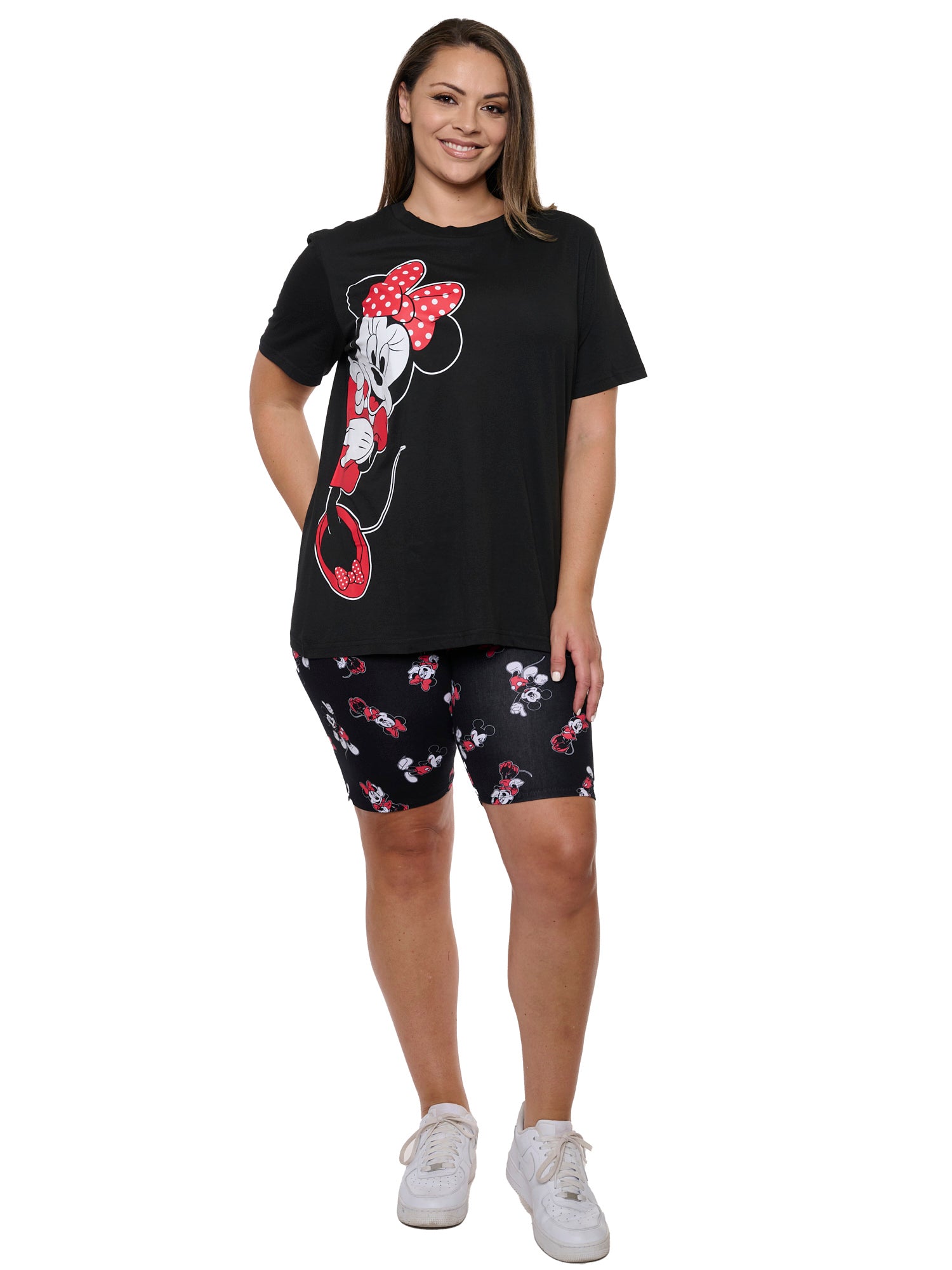 Women's Plus Minnie Mouse Tee & Bike Shorts 2-Piece Set Disney Mickey Black Red