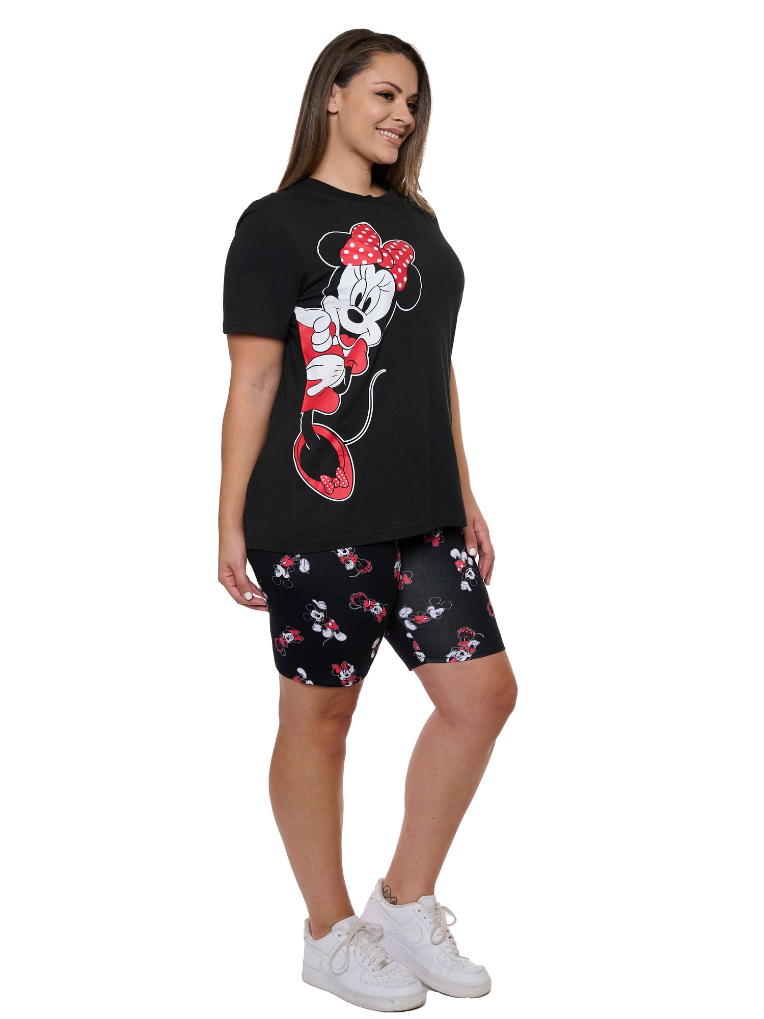 Women's Plus Minnie Mouse Tee & Bike Shorts 2-Piece Set Disney Mickey Black Red