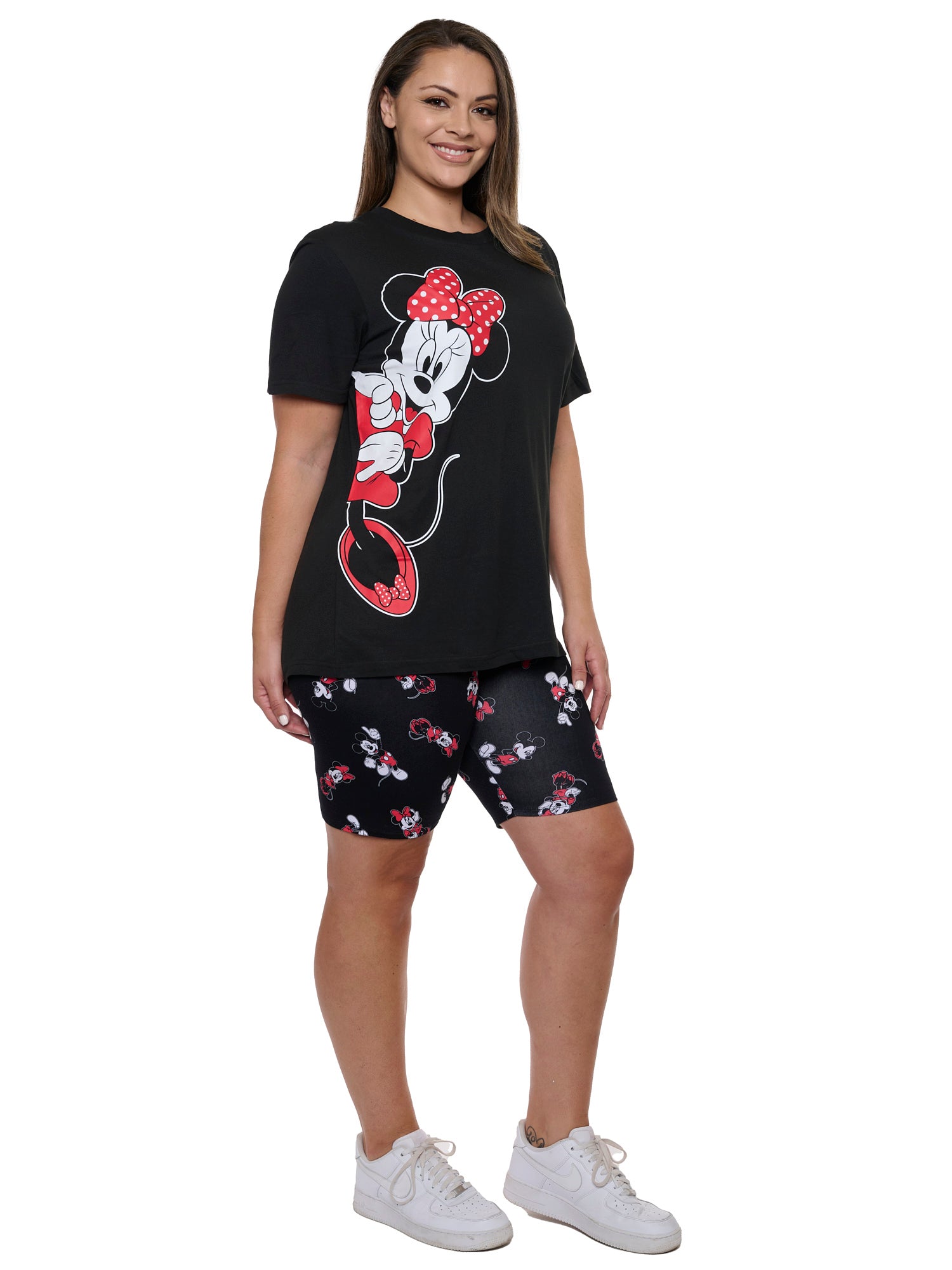 Women's Plus Minnie Mouse Tee & Bike Shorts 2-Piece Set Disney Mickey Black Red