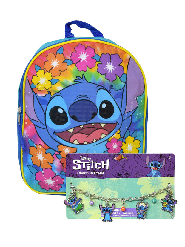 Disney Stitch Mini Backpack 11" Hawaii w/ Girls Charm Bracelet Set