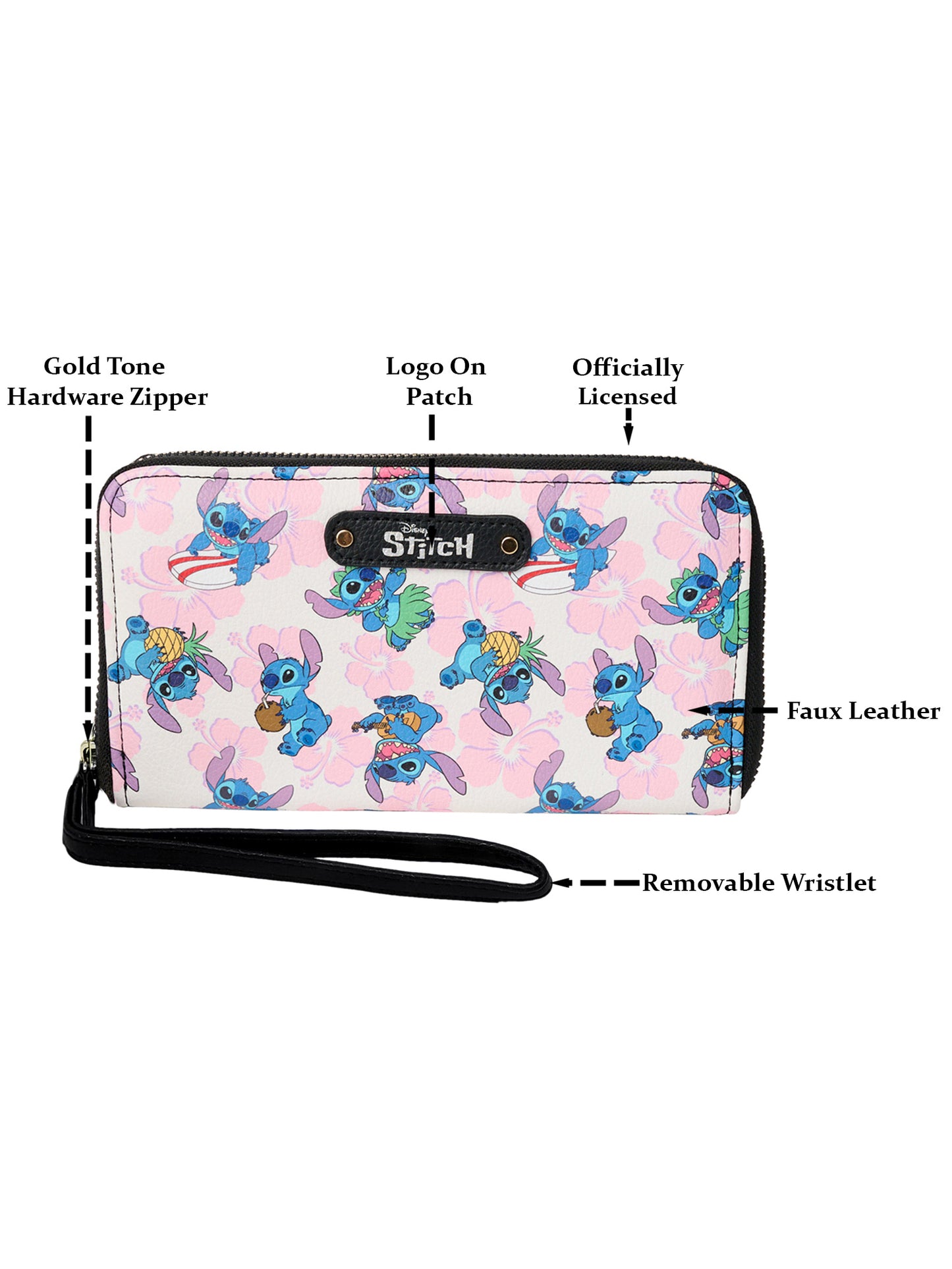 Disney Stitch Women's Wallet Zip Around Wristlet All-Over Character Print