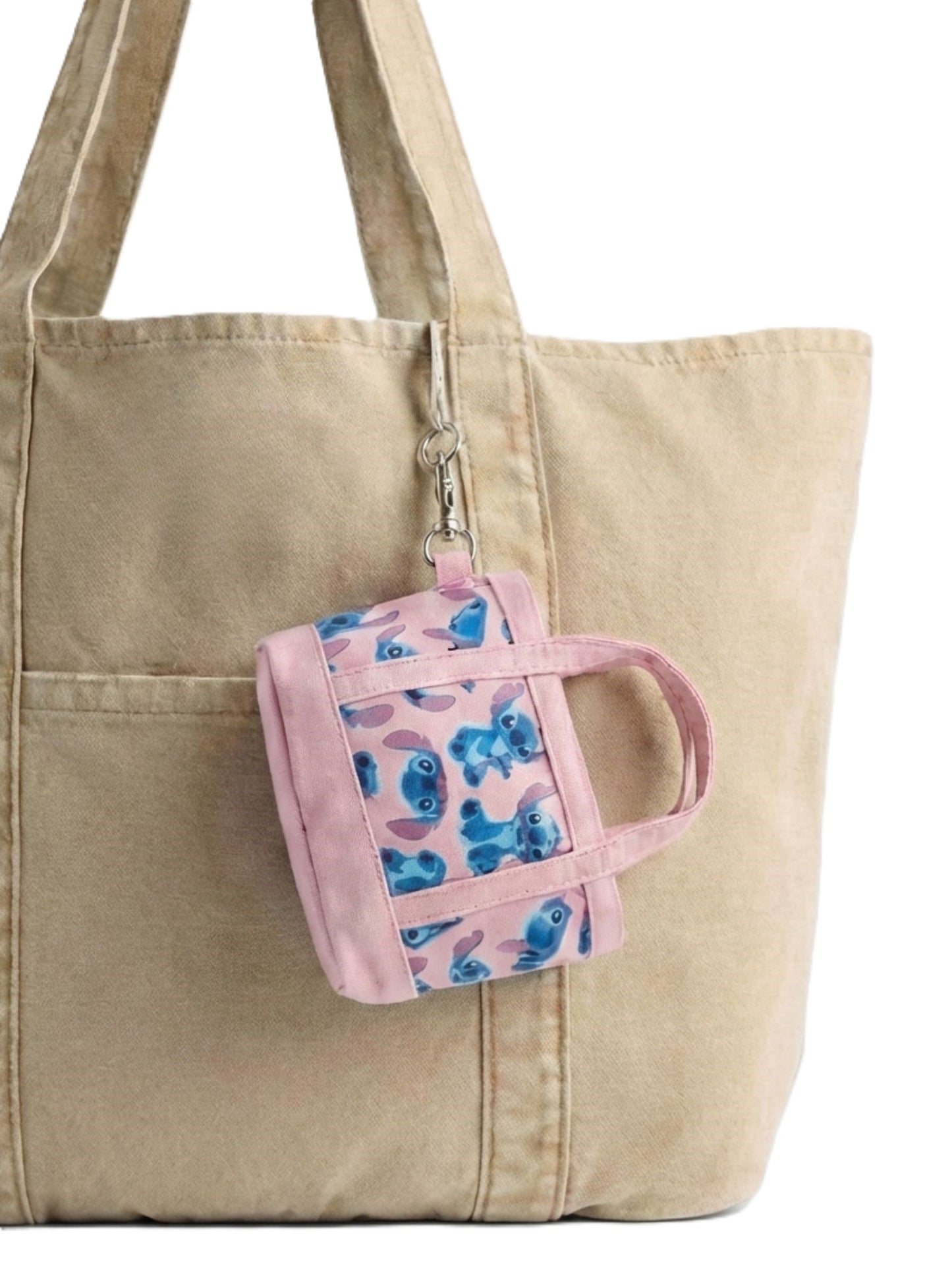 Disney Stitch Pink Mini Tote Bag Charm Coin Purse Keychain Accessory