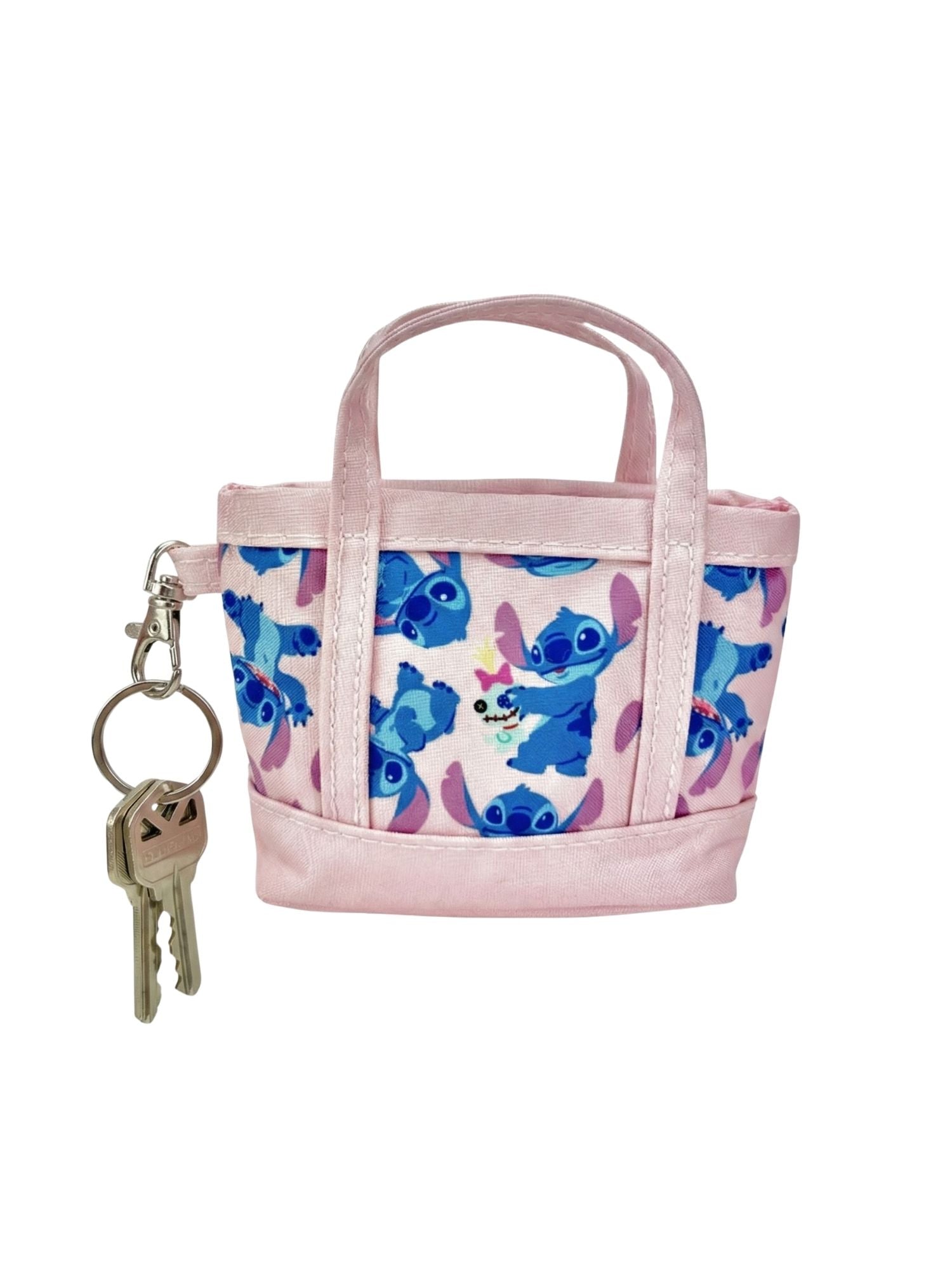 Disney Stitch Pink Mini Tote Bag Charm Coin Purse Keychain Accessory