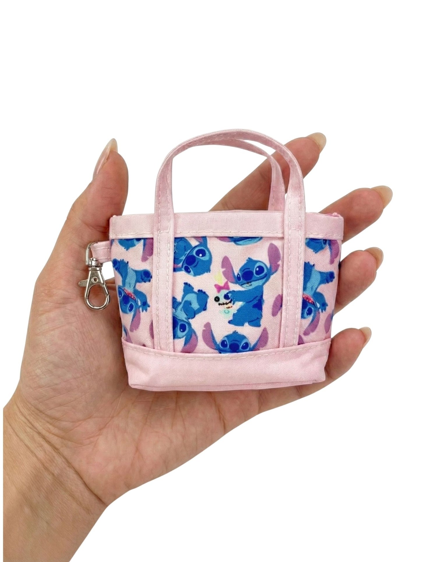 Disney Stitch Pink Mini Tote Bag Charm Coin Purse Keychain Accessory