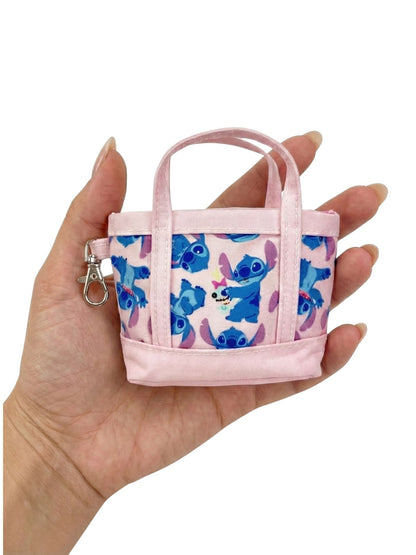 Disney Stitch Pink Mini Tote Bag Charm Coin Purse Keychain Accessory