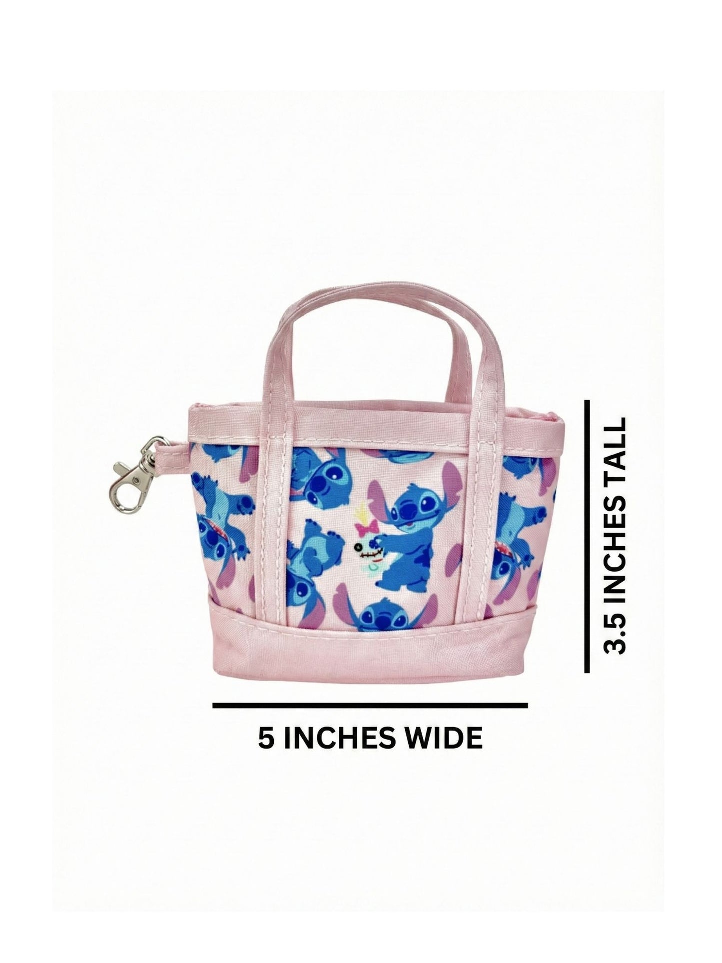 Disney Stitch Pink Mini Tote Bag Charm Coin Purse Keychain Accessory