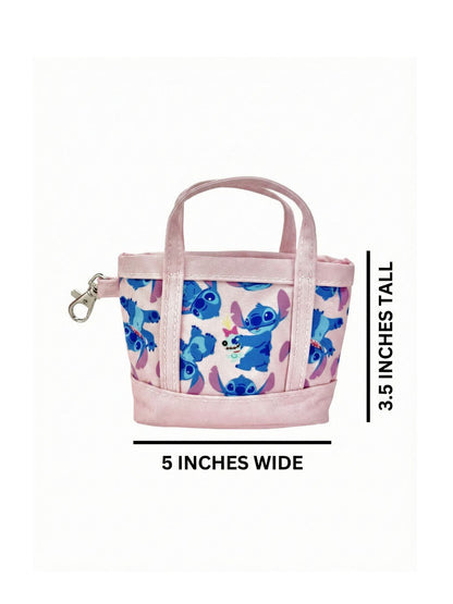 Disney Stitch Pink Mini Tote Bag Charm Coin Purse Keychain Accessory