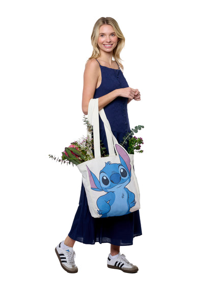 Disney Stitch Die-Cut Canvas Tote Bag with Shaped Top