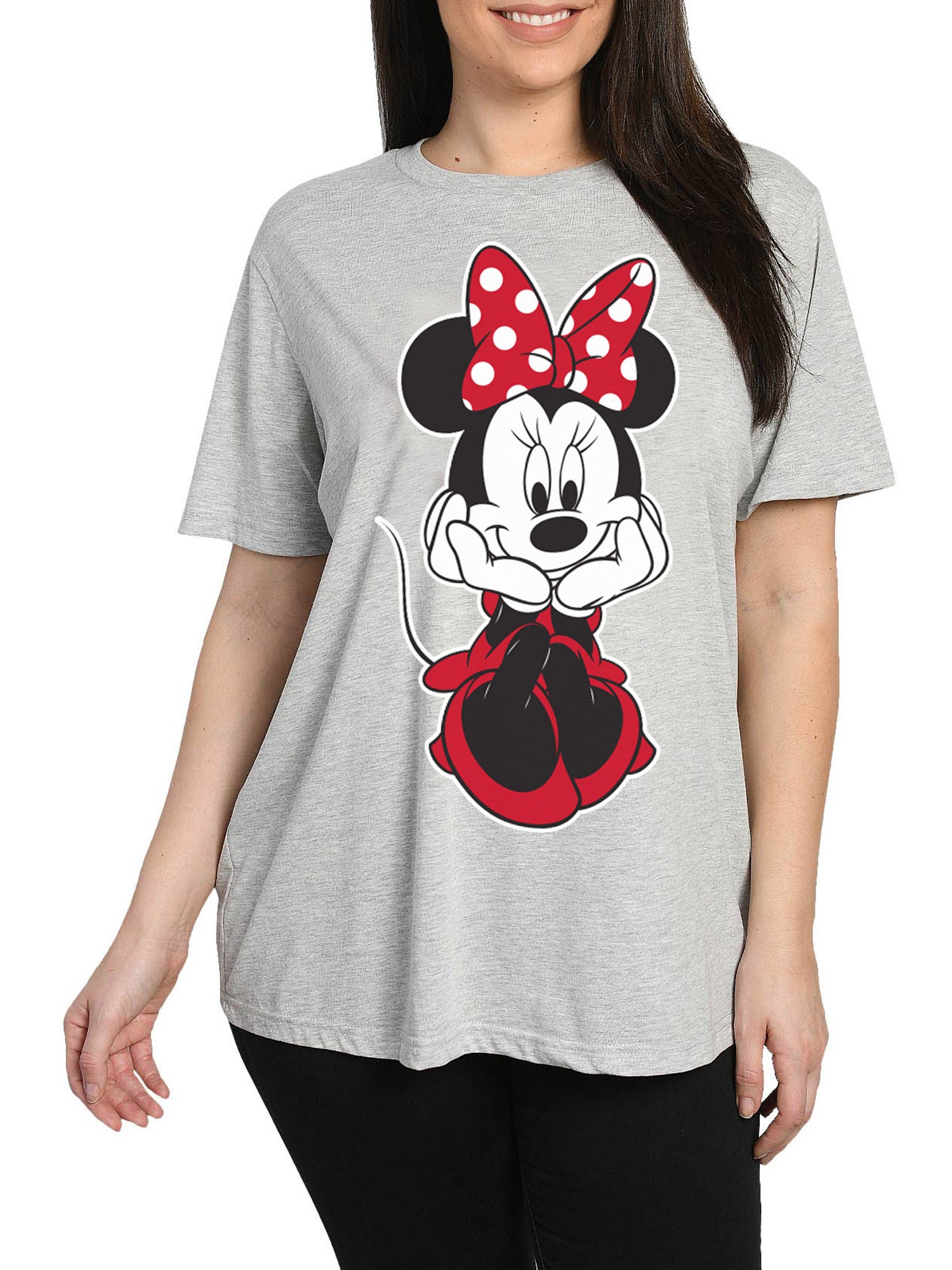 Women's Plus Size Disney Minnie Mouse Sitting Short Sleeve T-Shirt Gray