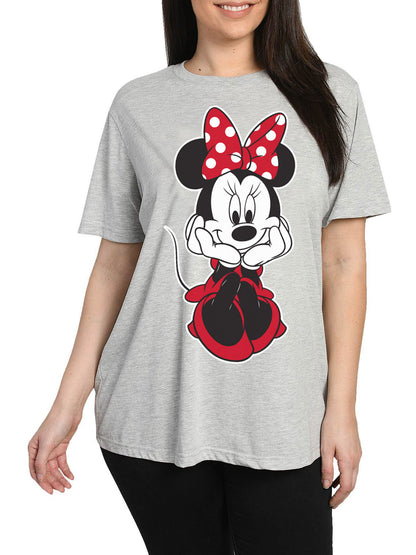 Women's Plus Size Disney Minnie Mouse Sitting Short Sleeve T-Shirt Gray
