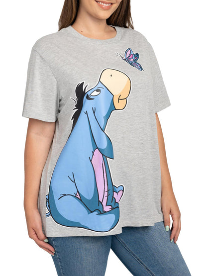 Women's Plus Size Disney Eeyore Butterfly Short Sleeve T-Shirt Heather Gray