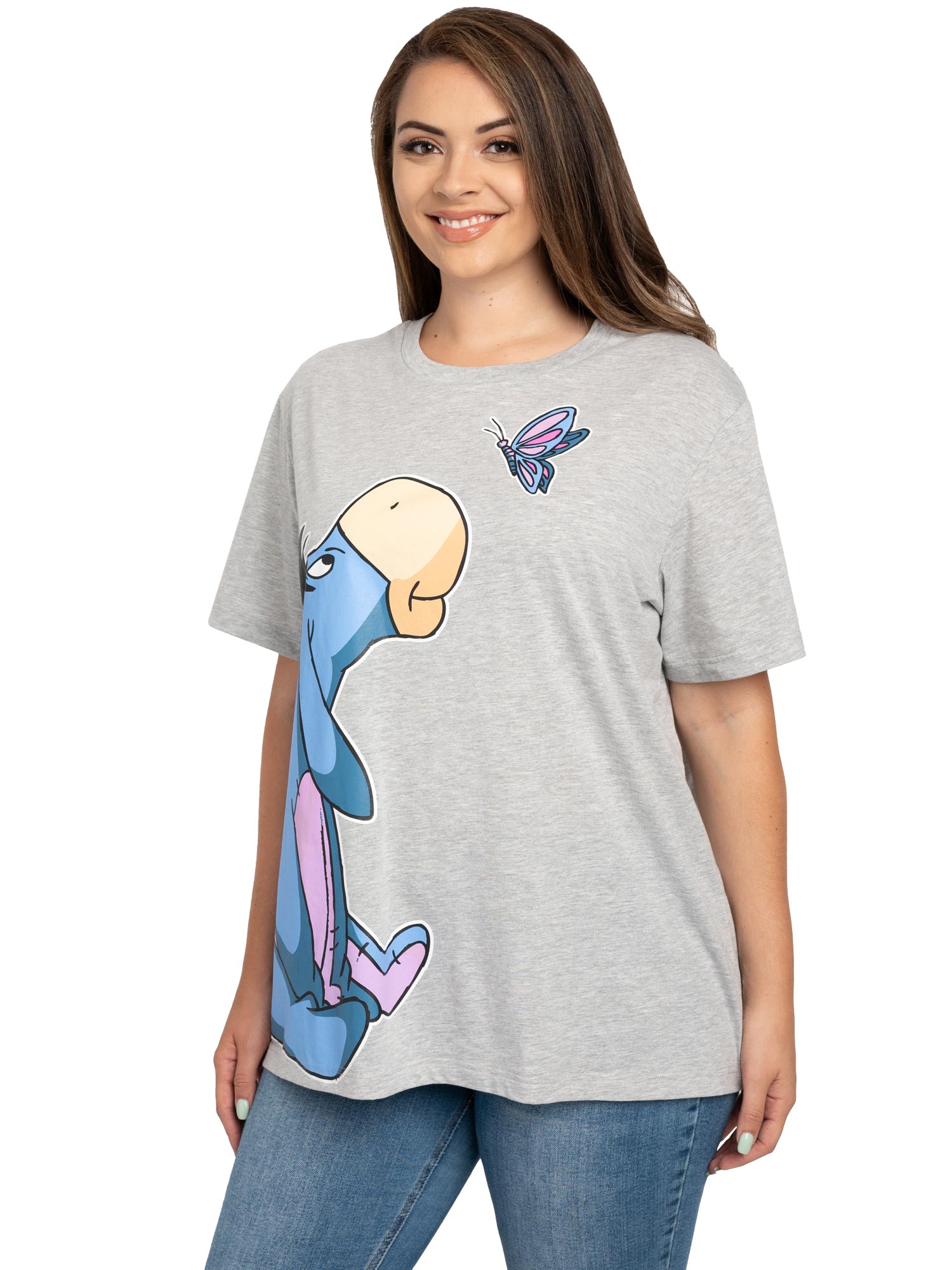 Women's Plus Size Disney Eeyore Butterfly Short Sleeve T-Shirt Heather Gray