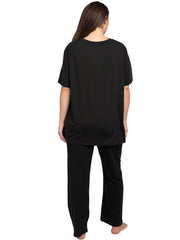 Women's Plus Size Eeyore Butterfly Black T-Shirt & Pajama Pants Lounge Wear Set