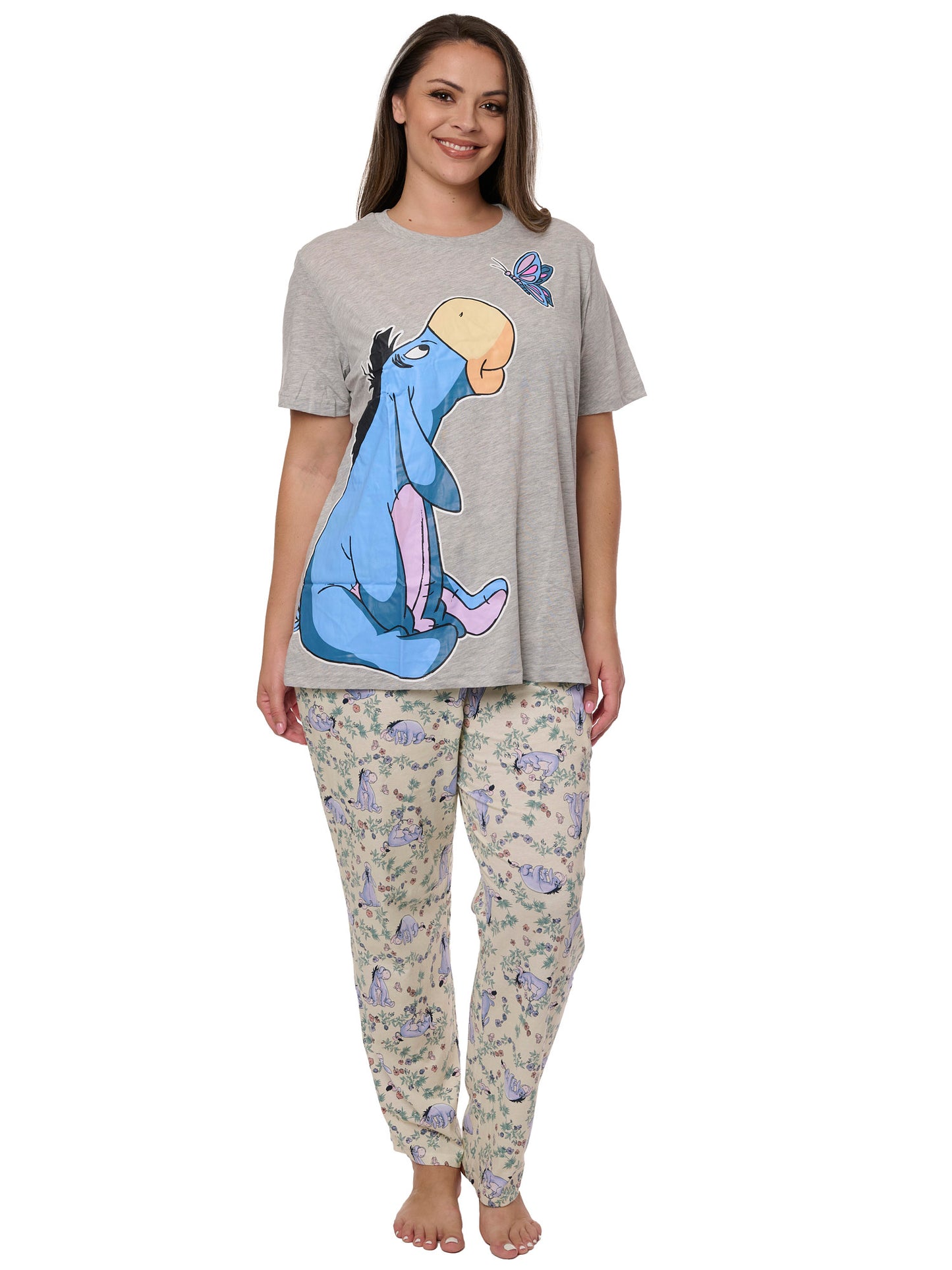 Disney Eeyore Butterfly T-Shirt & Watercolor Pajama Pants Women's Plus Size Set