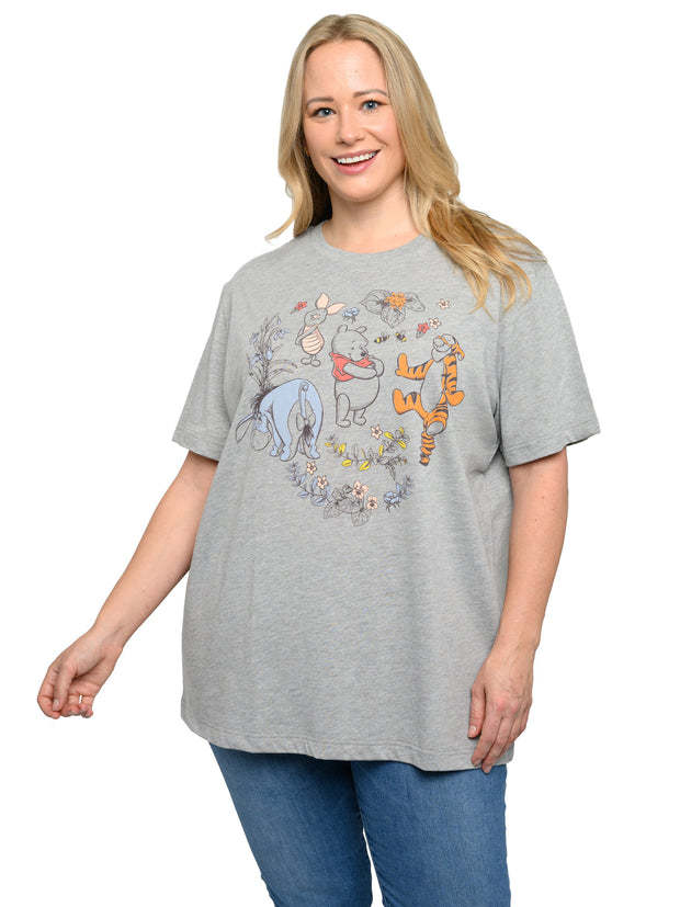 Women's Plus Size Winnie The Pooh T-Shirt Botanical Eeyore Tigger Heather Gray