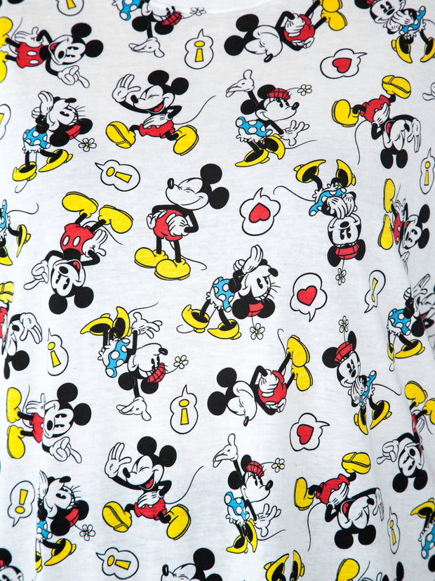 Women's Plus Size Mickey & Minnie Mouse All-Over T-Shirt Short Sleeve White