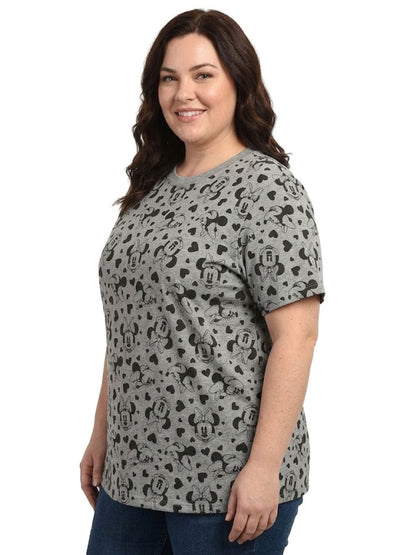 Disney Women's Plus Size Minnie Mouse T-Shirt Gray Tee Hearts All-Over Print