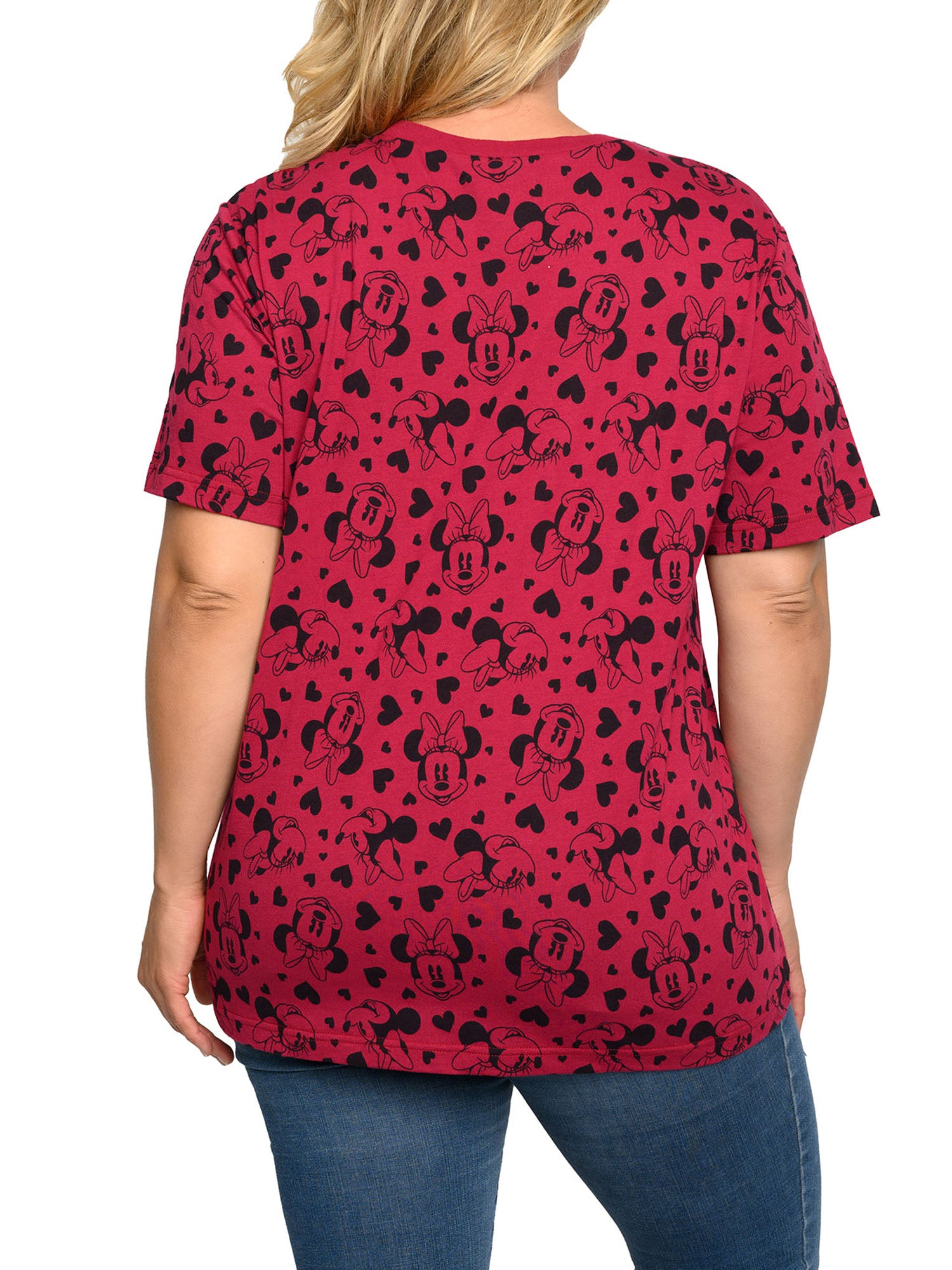 Women's Plus Size Minnie Mouse T-Shirt Hearts All-Over Hearts Print Red Tee
