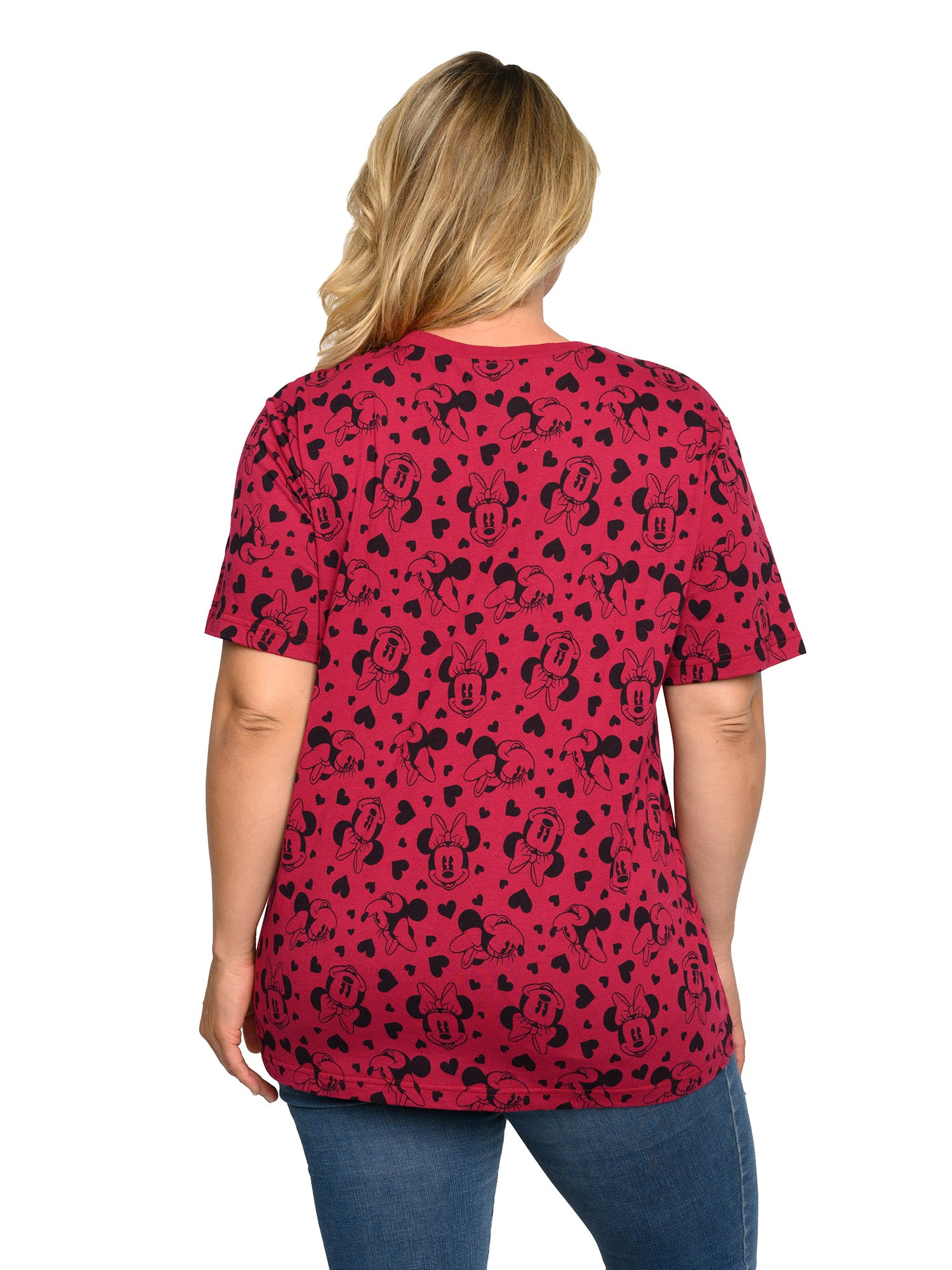 Women's Plus Size Minnie Mouse T-Shirt Hearts All-Over Hearts Print Red Tee