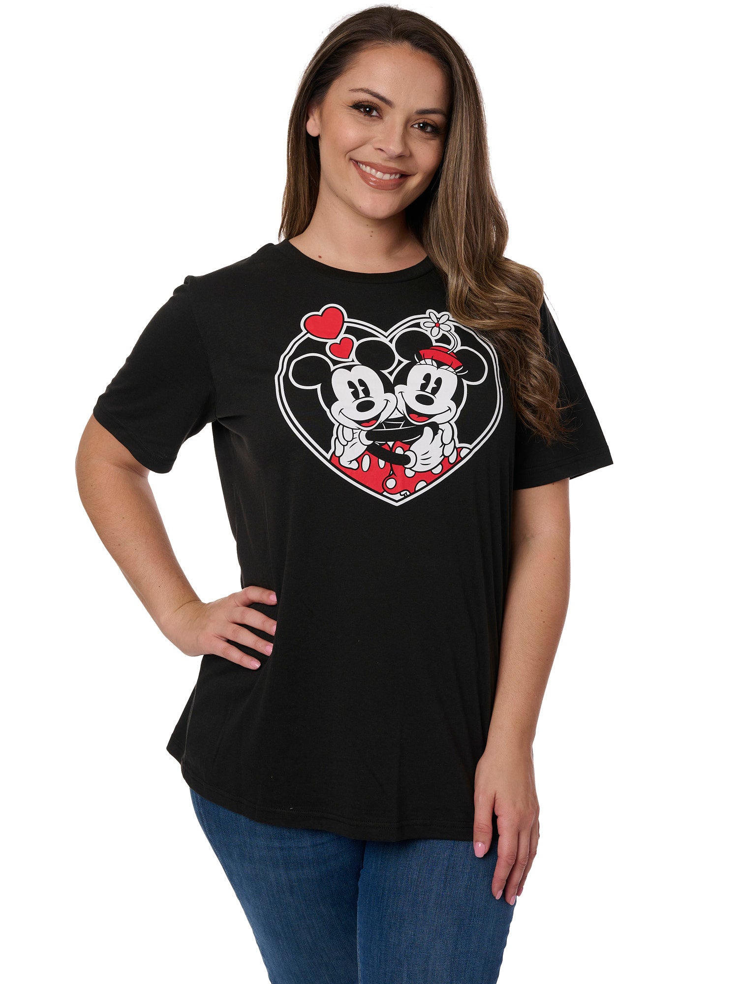 Disney Womens Plus Size Mickey and Minnie Mouse T-Shirt Heart Hugs