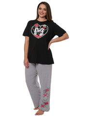 Mickey Minnie Mouse T-Shirt w/ Gray Lounge Pajama Pants Women's Plus Size Set