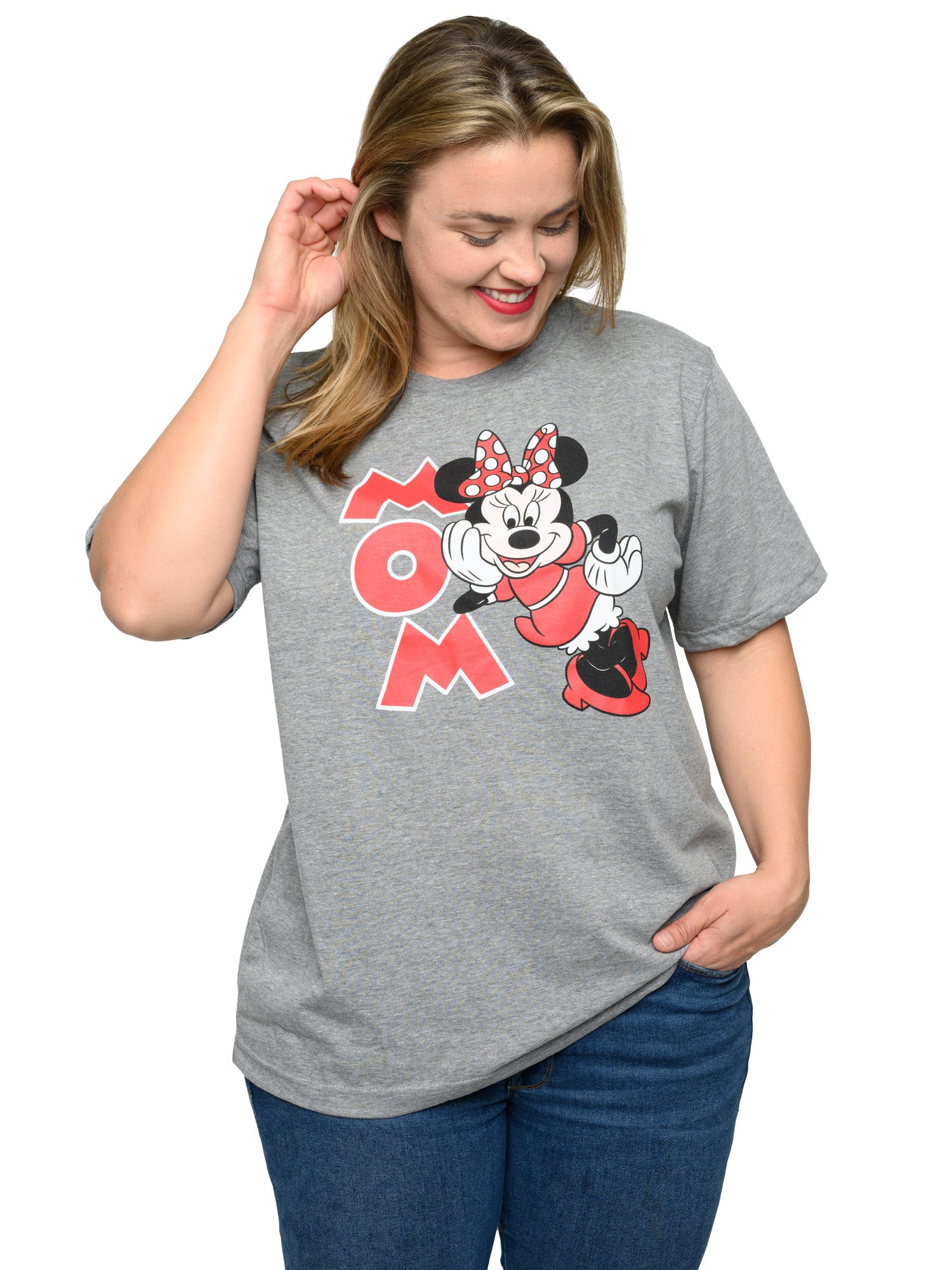 Minnie Mouse Mom T-Shirt Short Sleeve Disney Women's Plus Size Gray Red