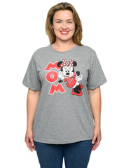 Minnie Mouse Mom T-Shirt Short Sleeve Disney Women's Plus Size Gray Red