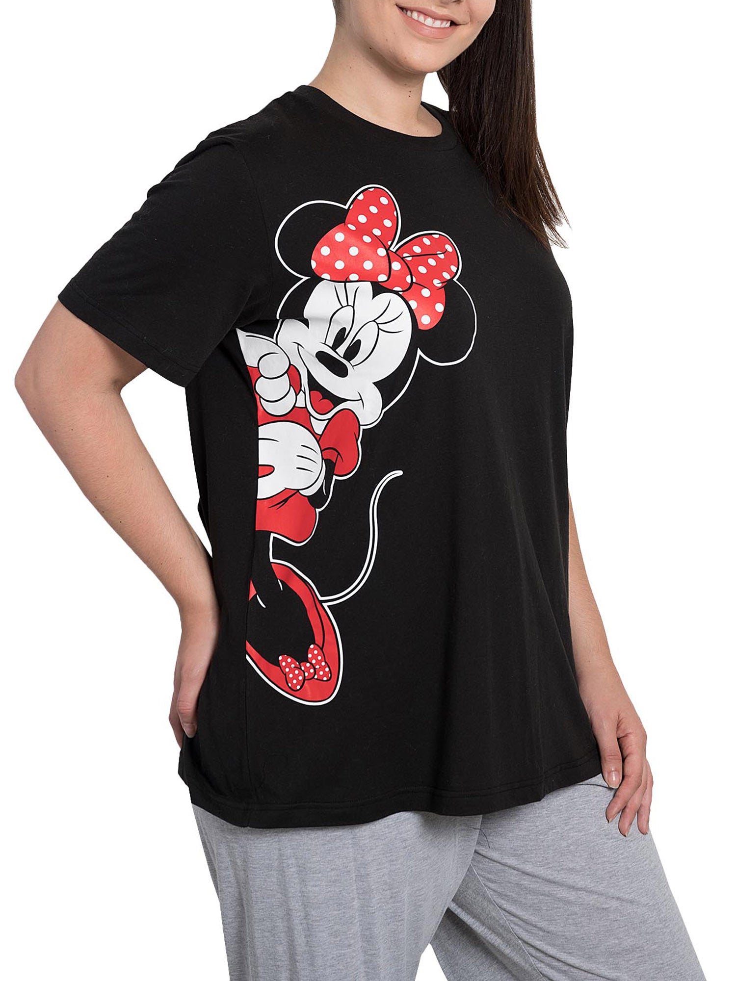 Minnie Mouse Leaning T-Shirt Black & Jogger Pants Disney Pajama Set Womens Plus