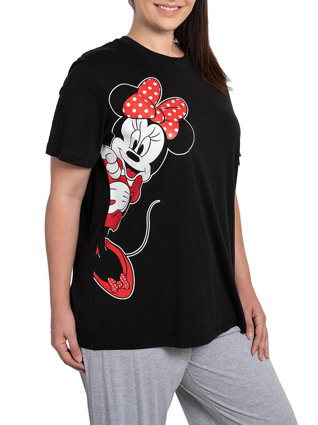 Womens Plus Size Disney Minnie Mouse T-shirt 2-PACK Short Sleeve Black Gray