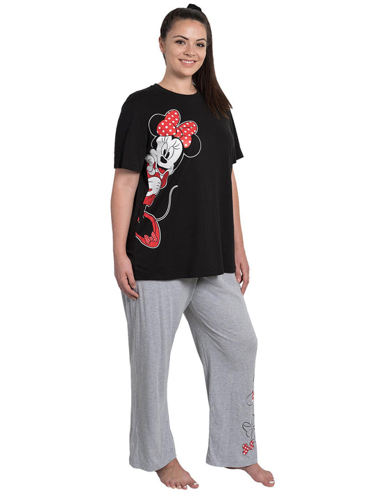 Disney Womens Plus Size Minnie Mouse Bows Pajama Lounge Wear Black Gray Set