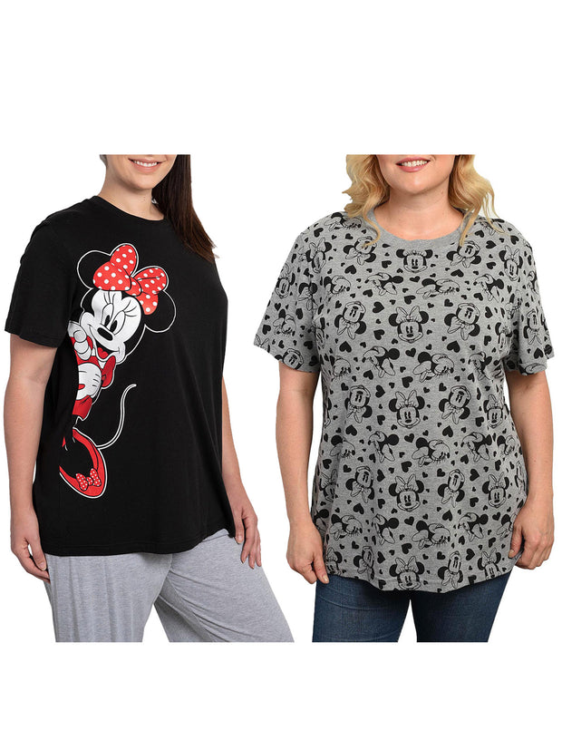 Womens Plus Size Disney Minnie Mouse T-shirt 2-PACK Short Sleeve Black Gray
