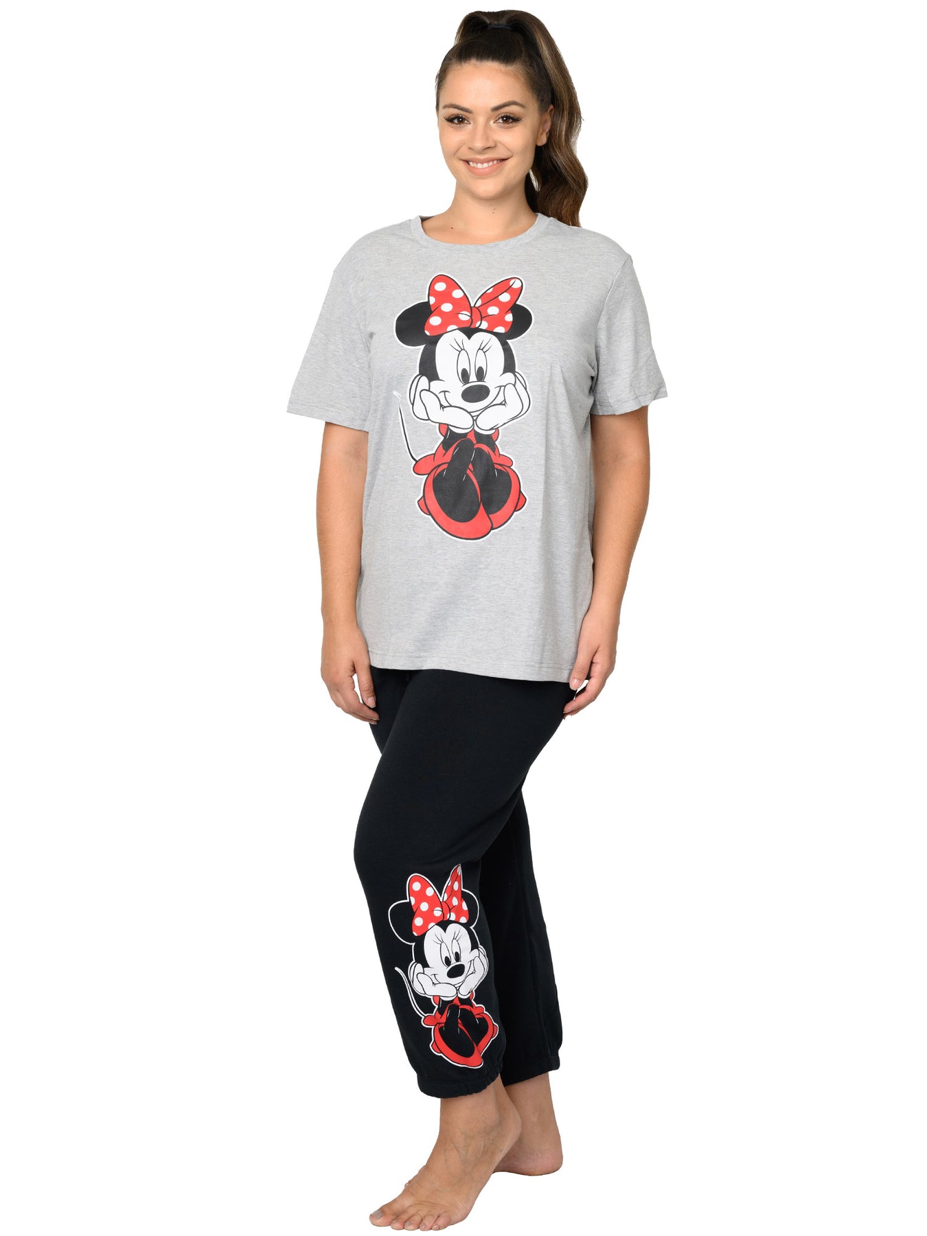 Minnie Mouse Fleece Jogger Pants Womens Plus Size Disney Elastic Cuff Black