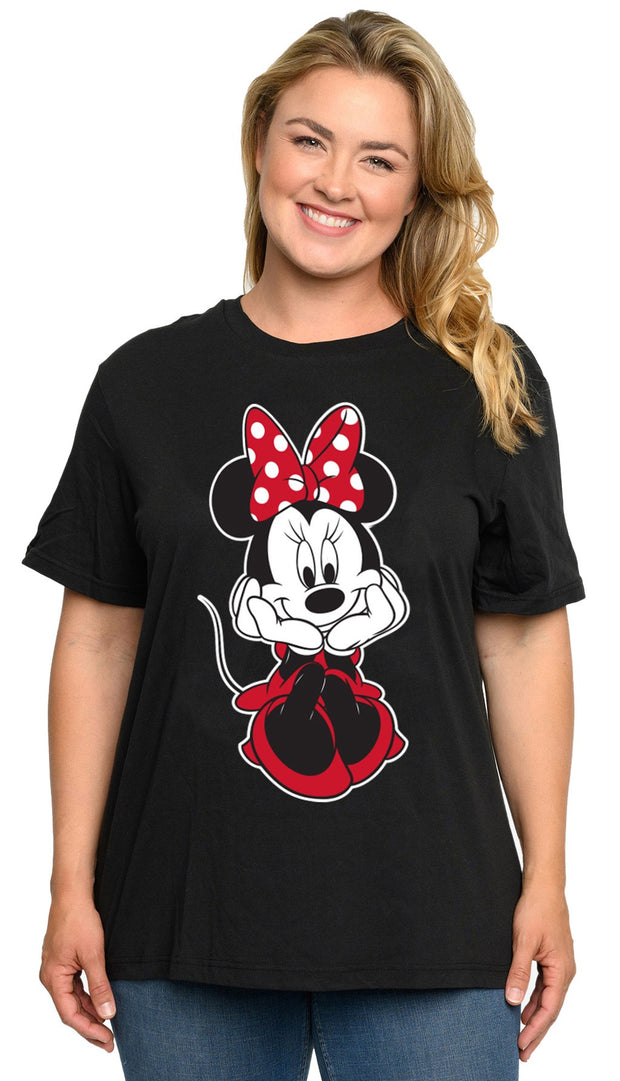 Minnie Mouse T-Shirt Sitting Black Disney Women's Plus Size Graphic Tee