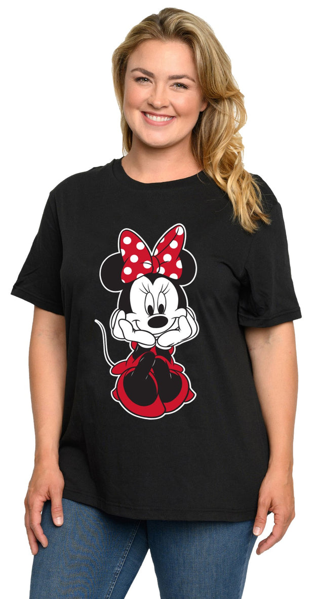 Minnie Mouse T-Shirt Sitting Black Disney Women's Plus Size Graphic Tee