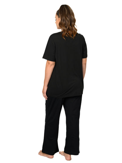 Women's Plus Size Minnie Mouse Sitting T-Shirt & Lounge Pants Black 2-Piece Set