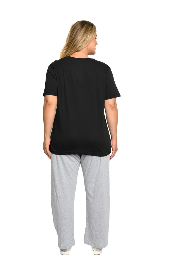 Women's Plus Size Minnie Mouse  T-Shirt and Pants Pajamas Set Gray Black