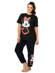 Women's Plus Size Minnie Mouse Sitting T-Shirt & Fleece Elastic Jogger Pants