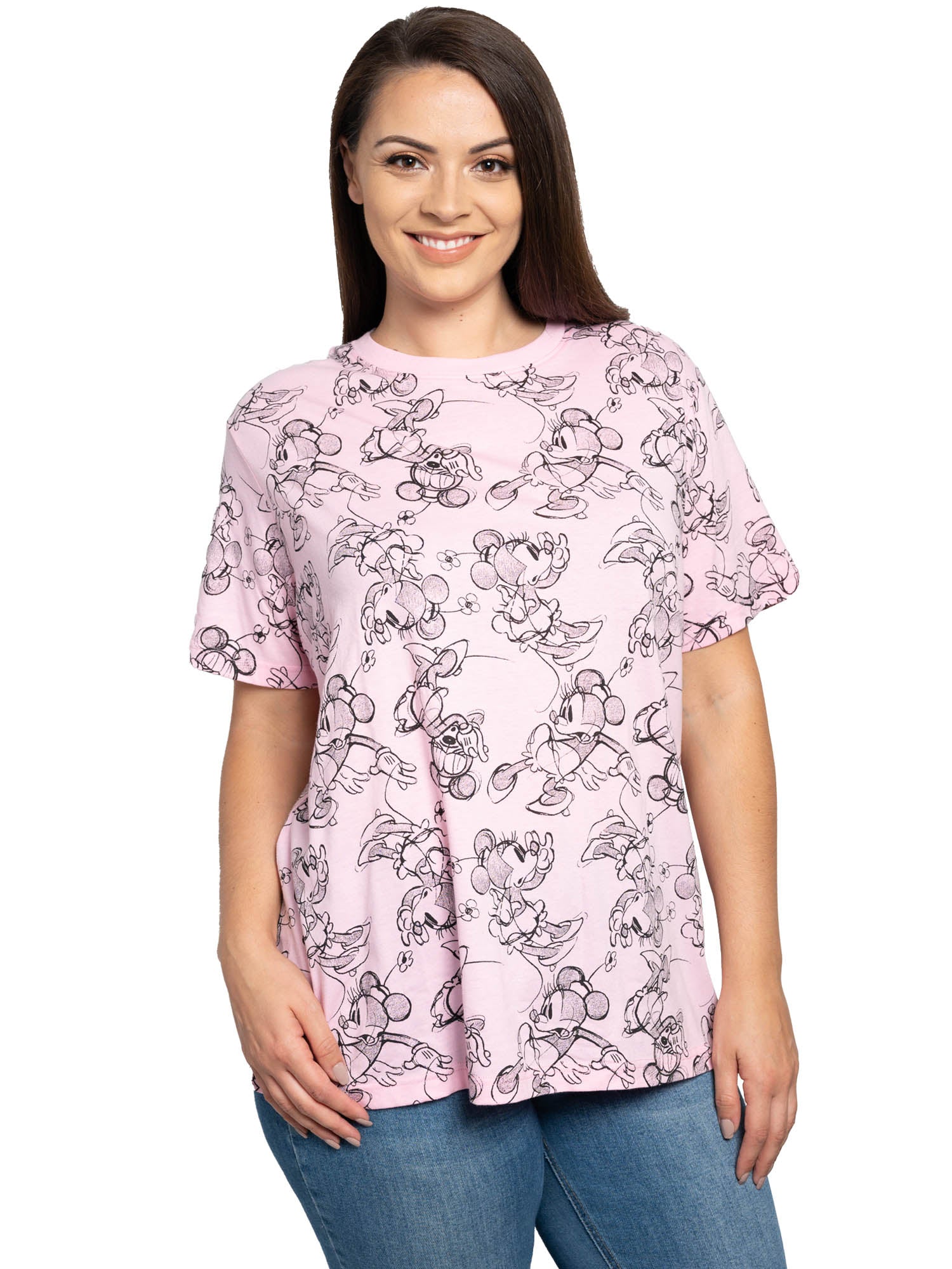 Minnie Mouse T-Shirt Sketch All-Over Print Pink Women's Plus Size Disney