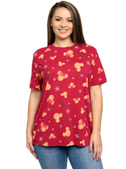 Women's Plus Size Disney Mickey Minnie Mouse Christmas T-Shirt All-Over Red