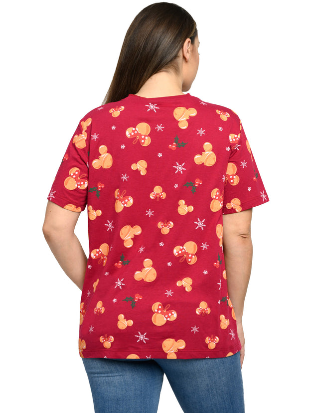 Women's Plus Size Disney Mickey Minnie Mouse Christmas T-Shirt All-Over Red