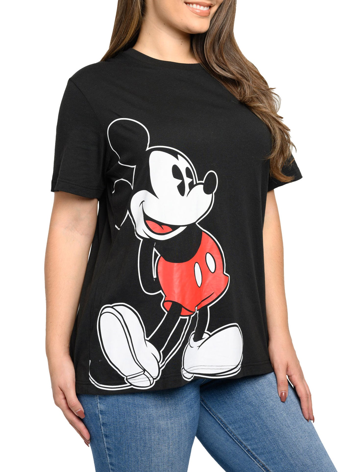Womens Plus Size Disney Mickey Mouse T-Shirt Short Sleeve Side Leaning Black
