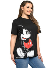 Womens Plus Size Disney Mickey Mouse T-Shirt Short Sleeve Side Leaning Black
