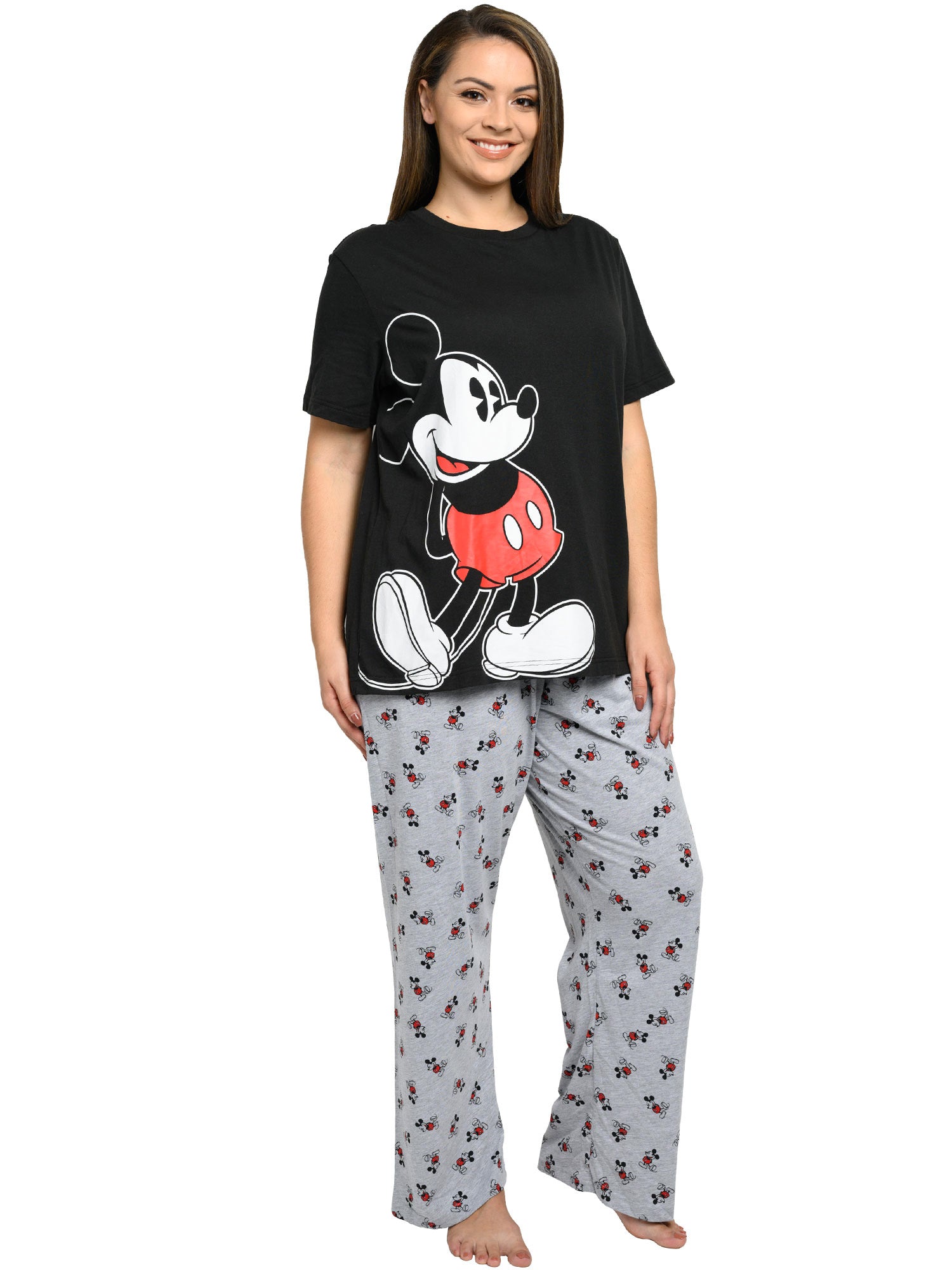 Disney Womens Plus Size Mickey Mouse T-Shirt & Pajama Pants Lounge Wear Black